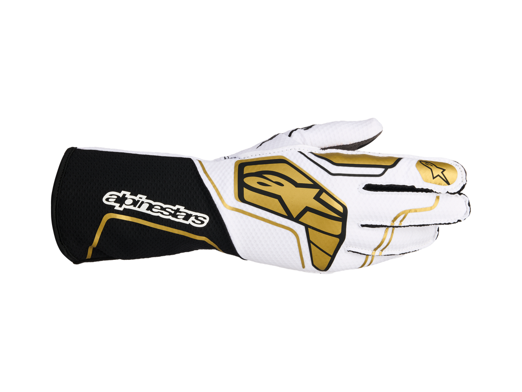 2026 Tech-1 KX V4 Handschuhe weiß/gold/schwarz Homologiert FIA 8877-2022