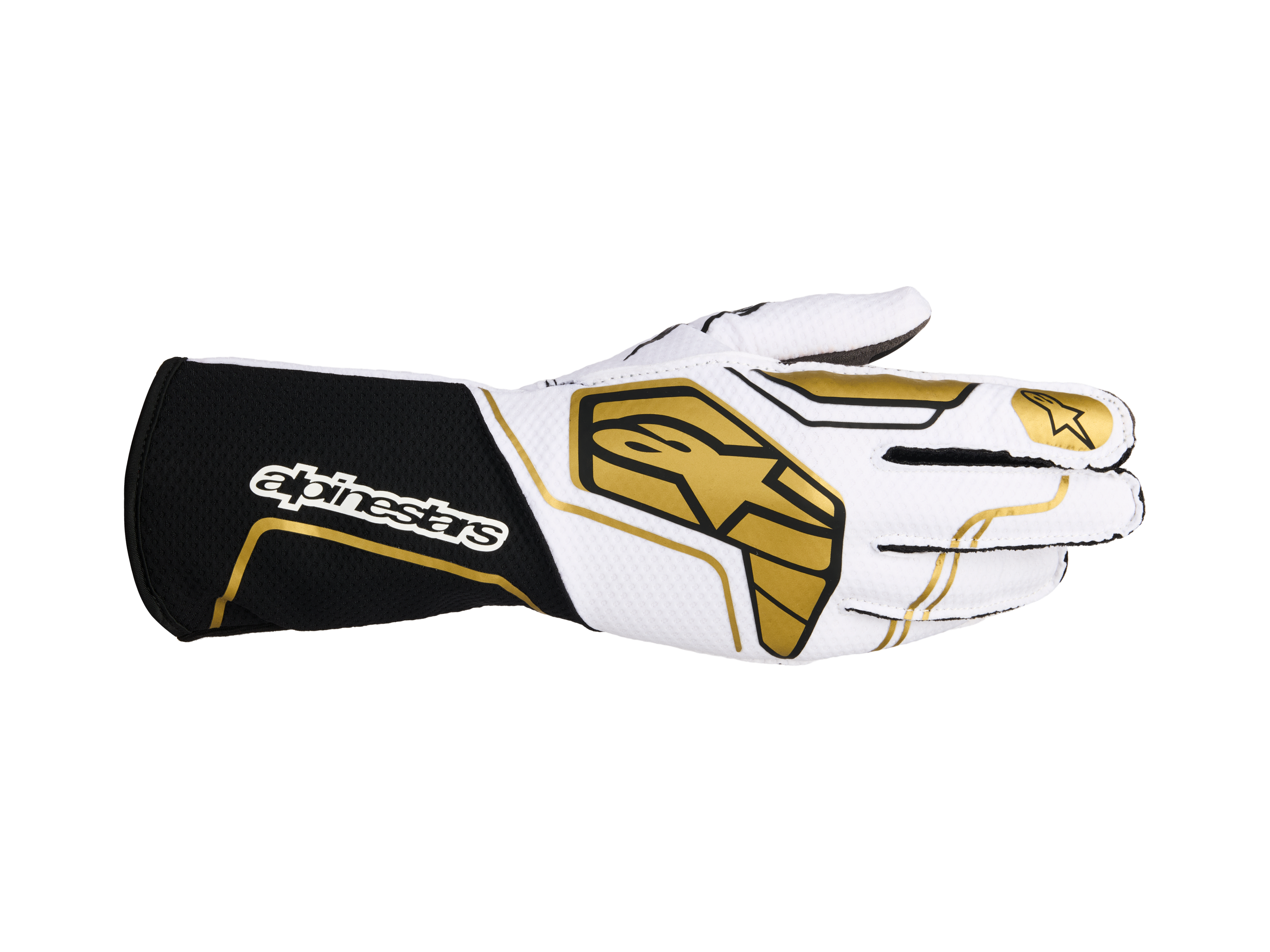 2026 Tech-1 KX V4 Handschuhe weiß/gold/schwarz Homologiert FIA 8877-2022