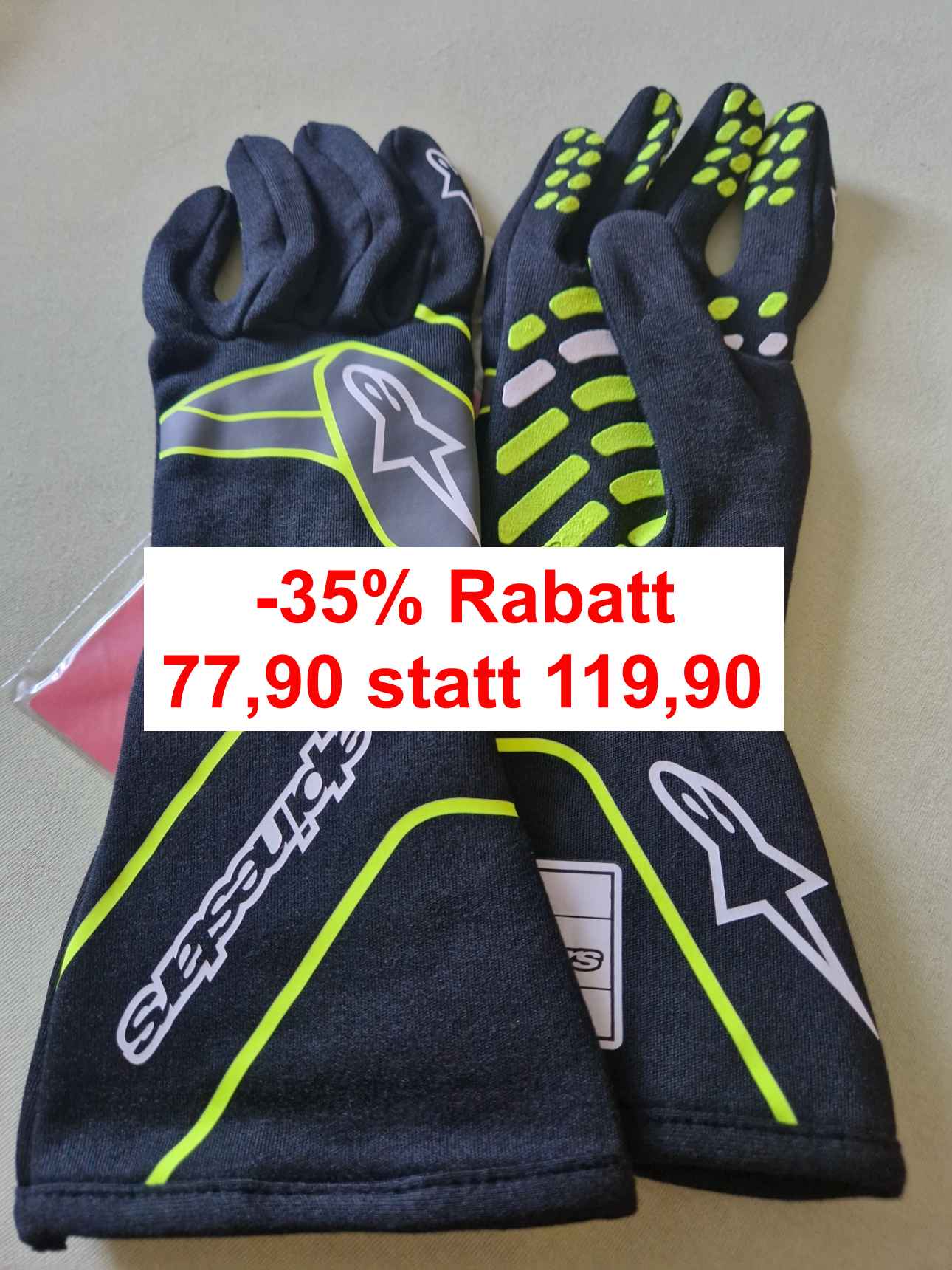 Alpinestars Tech-1 Race V2 Handschuhe schwarz/ gelb FIA Größe L