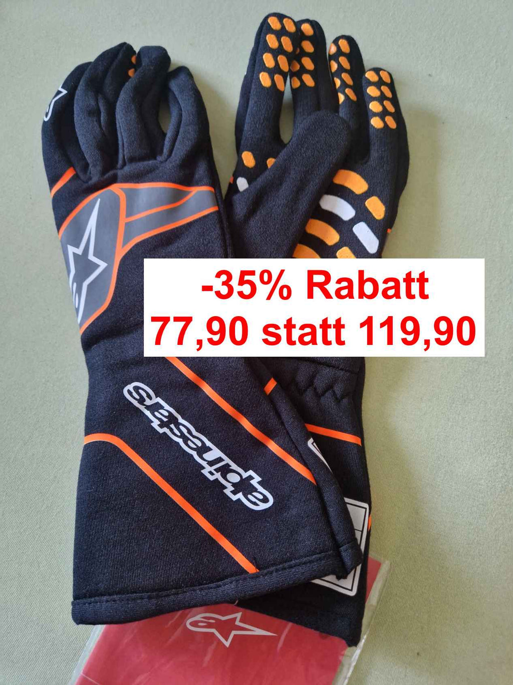 Alpinestars Tech-1 Race V2 Handschuhe schwarz/ orange FIA Größe L
