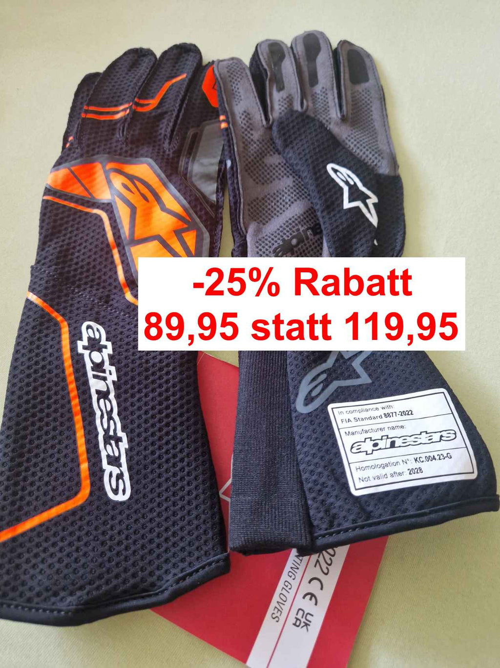 Alpinestars Tech-1 KX V4 Handschuhe schwarz/orange fl Homologiert FIA 8877-2022 Größe L