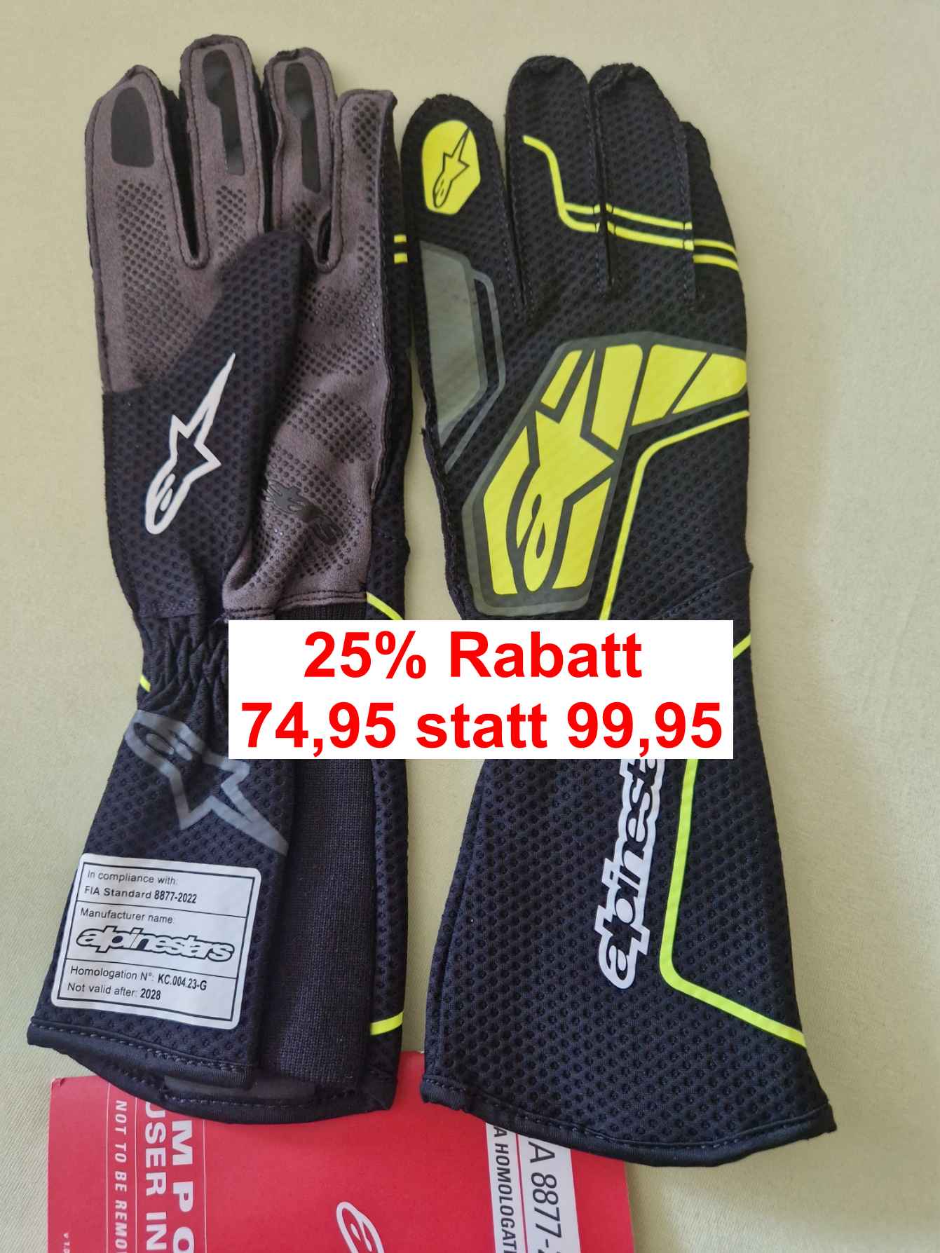 2025 Alpinestars Tech-1 KX V4 Handschuhe grau/schwarz/gelb fl Homologiert FIA 8877-2022