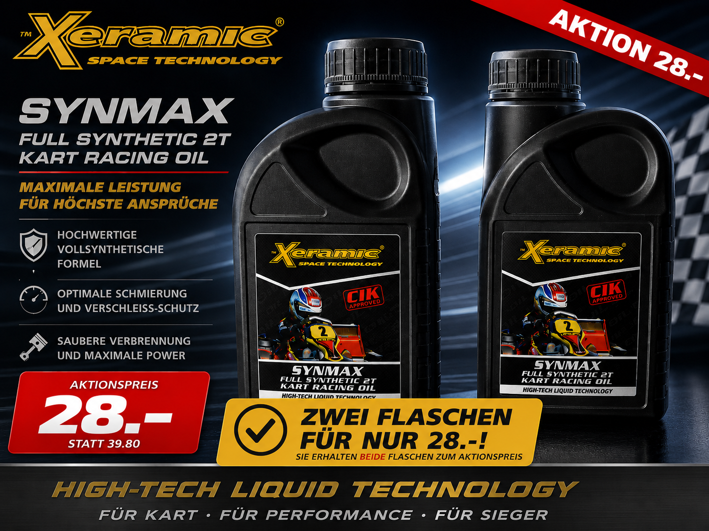 2 Stk. 1Liter Flaschen - Xeramic Synmax Fully Synthetic 2-Stroke Oil Rotax Öl