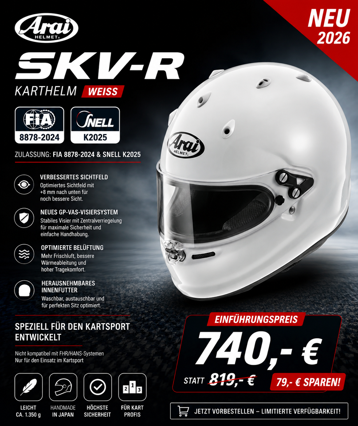 ARAI Helm SKV-R weiß Snell/FIA Snell K2025 FIA 8878-2024 NEW 2026