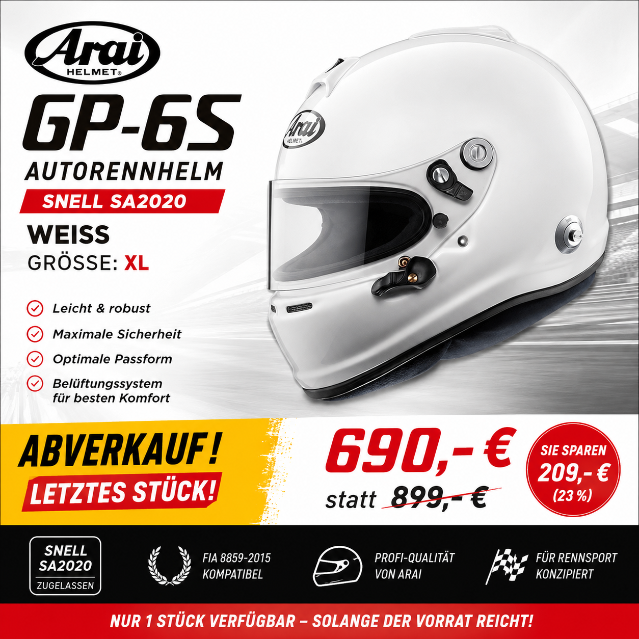 Arai Autorennhelm GP-6 S Snell 2020 weiß Größe XL