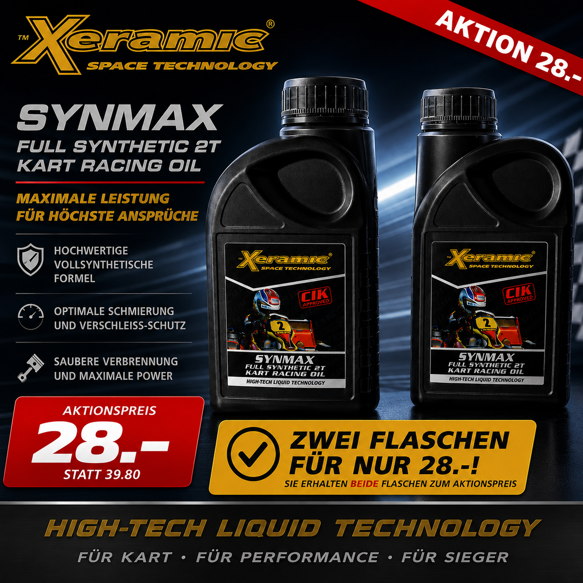 2 Stk. 1Liter Flaschen - Xeramic Synmax Fully Synthetic 2-Stroke Oil Rotax Öl
